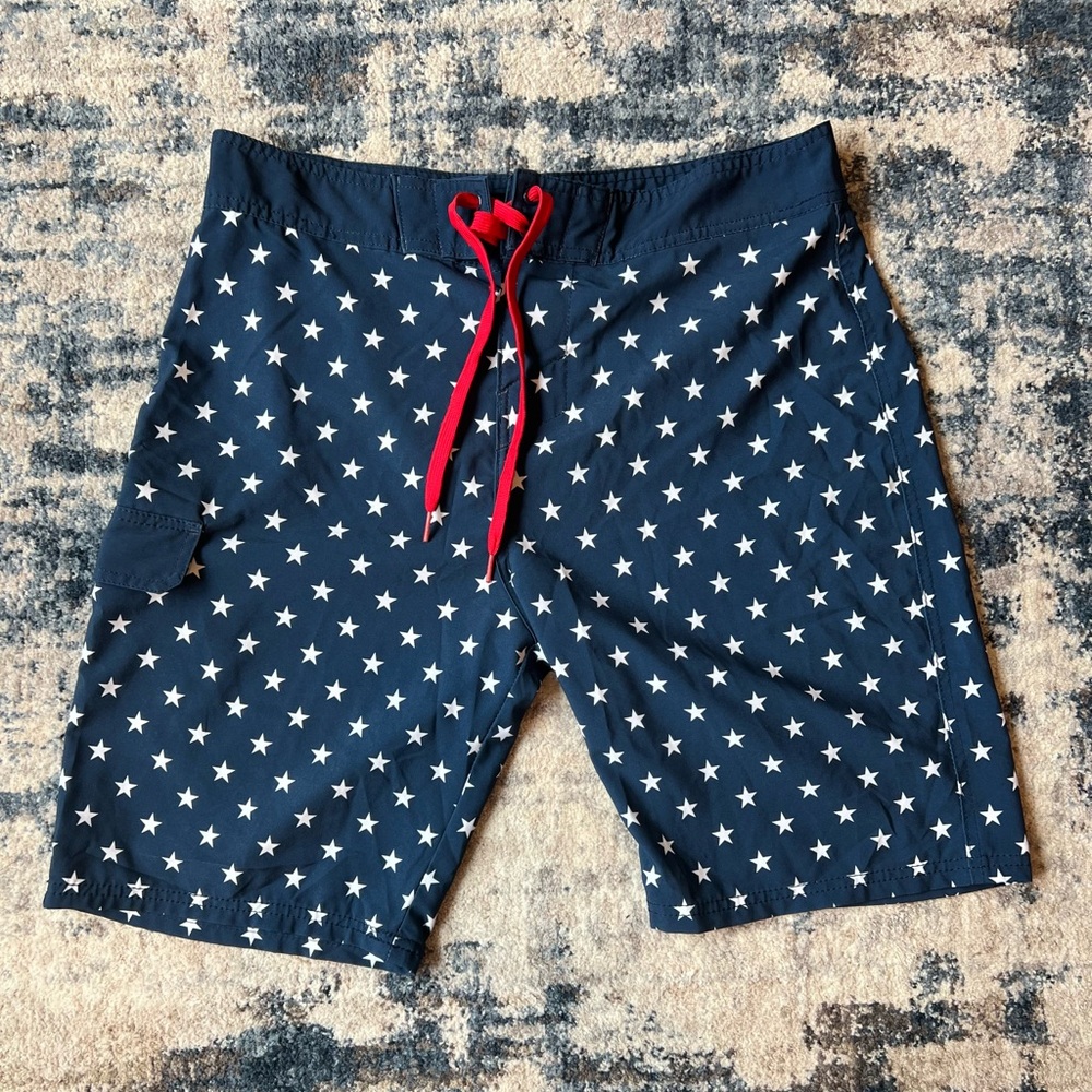 Carbon Size 34 Men's Board Shorts Blue with Stars - July 4th Or USA Themed